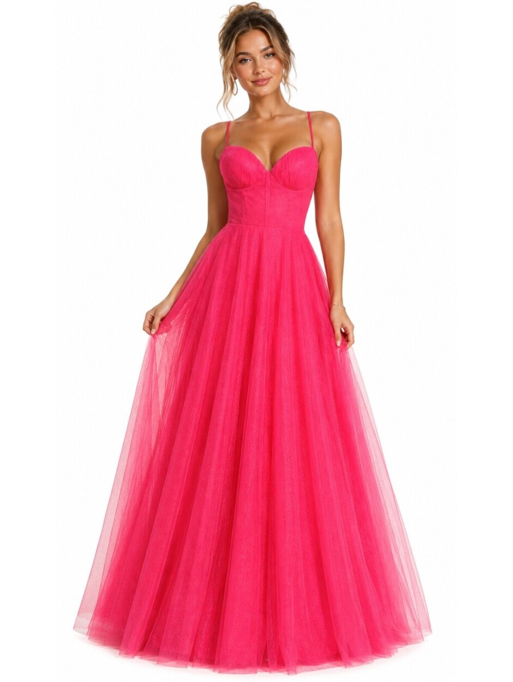 NWT Saints & Secrets Hot Pink Tulle Ball Gown Sz L, Sweetheart Prom Formal Dress